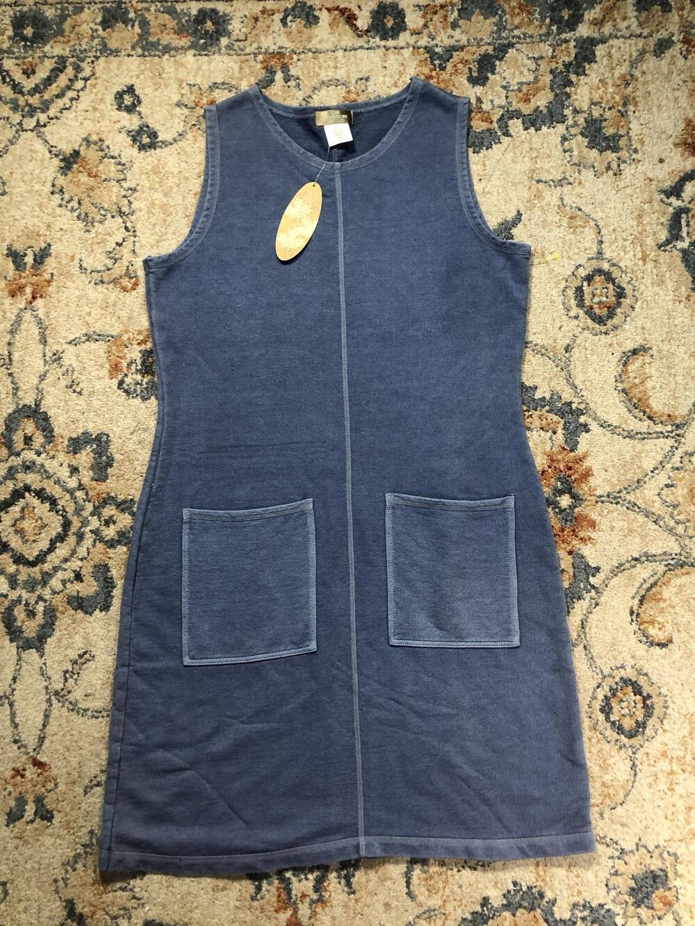 The Territory Ahead Dress Womens Large Blue Cotton Tank Shift Knit Pockets